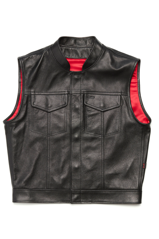 415 Leather Frisco Leather Biker Vest with Collar "Red Lining" *HANDMADE*