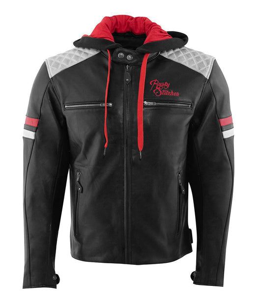 Rusty Stitches Lederjacke JARI HOODED V2 Black-Grey-Red