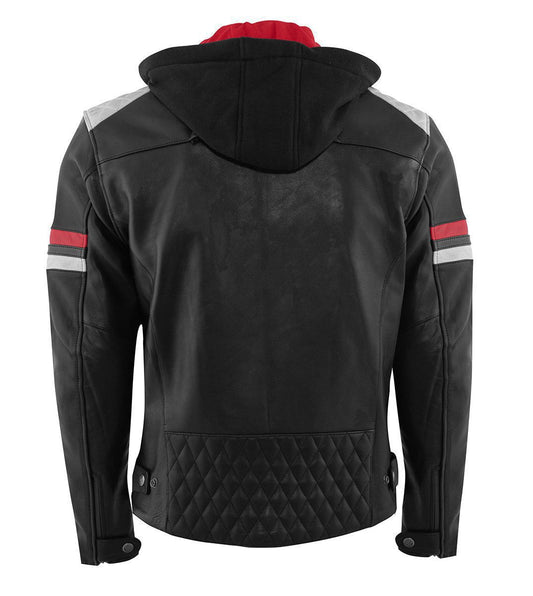 Rusty Stitches Lederjacke JARI HOODED V2 Black-Grey-Red